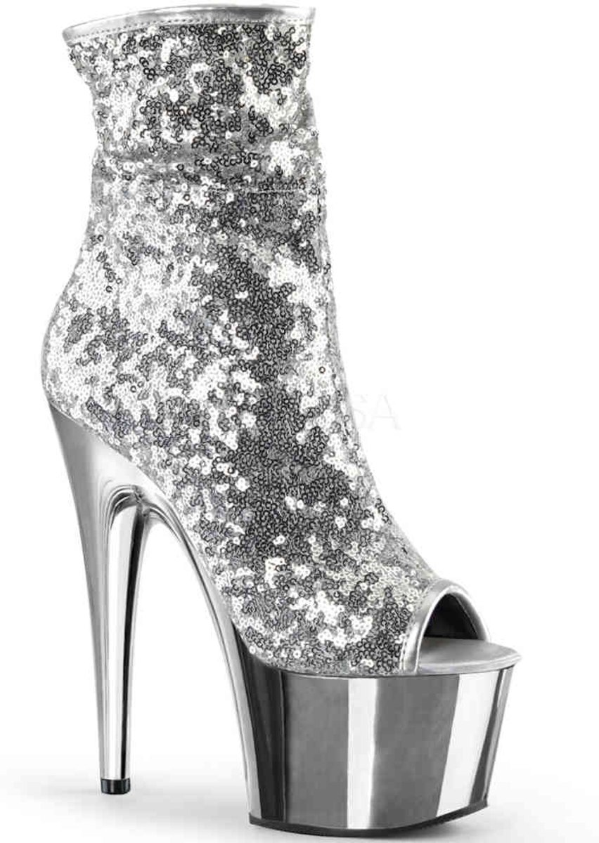 EU 36 = US 6 | ADORE-1008SQ | 7 Heel, 2 3/4 PF Peep Toe Sequins Ankle Boot, Side Zip